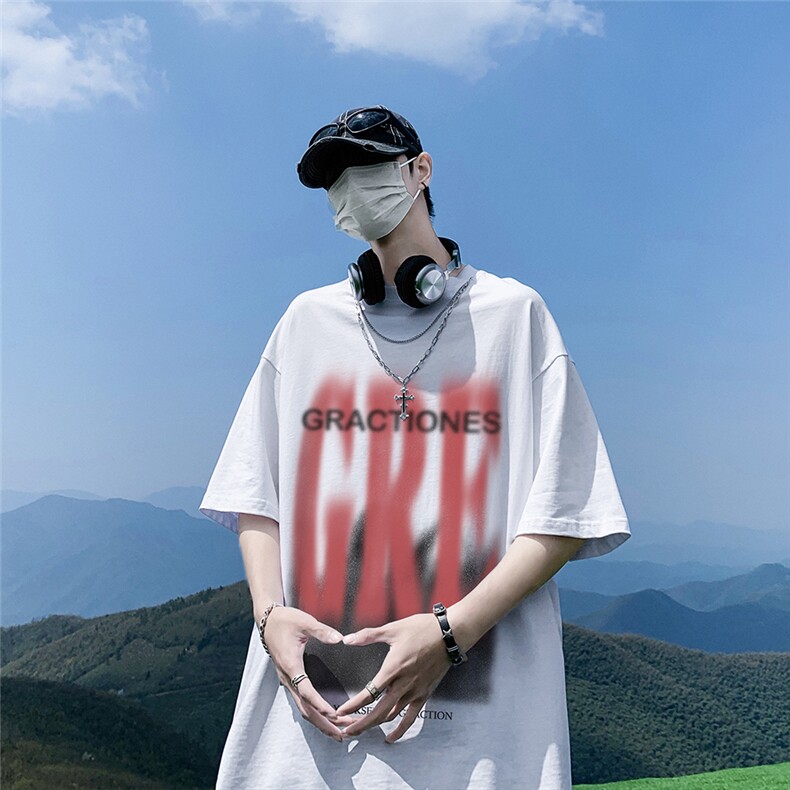 港风新款夏季时尚百搭高阶宽松圆领情侣短袖T恤DT353P45控68,男装T恤,电商A247