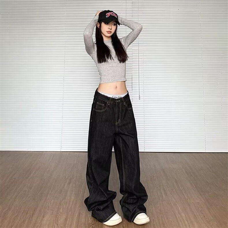 现货春秋直筒阔腿牛仔裤女欧美高街堆积感拖地裤网图NKT1753-P48,女装牛仔裤,星座302B-3