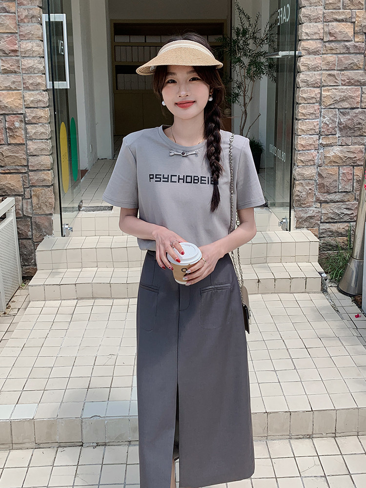 领导小众裙子高腰套装短袖休闲时尚套装气质轻熟风显瘦夏季开叉ol,女装套装/套裙,浪娴服饰
