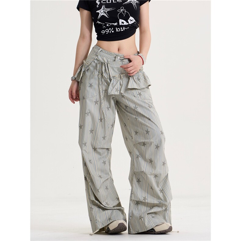 美式印花工装裤女新款宽松直筒阔腿休闲裤可拆卸屁帘LB30933-P50，男装工装外套，星座1008