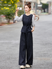 开春穿搭一整套时尚套装女2025新款通勤气质衬衫马甲阔腿裤三件套，女装套装/套裙，涵墨