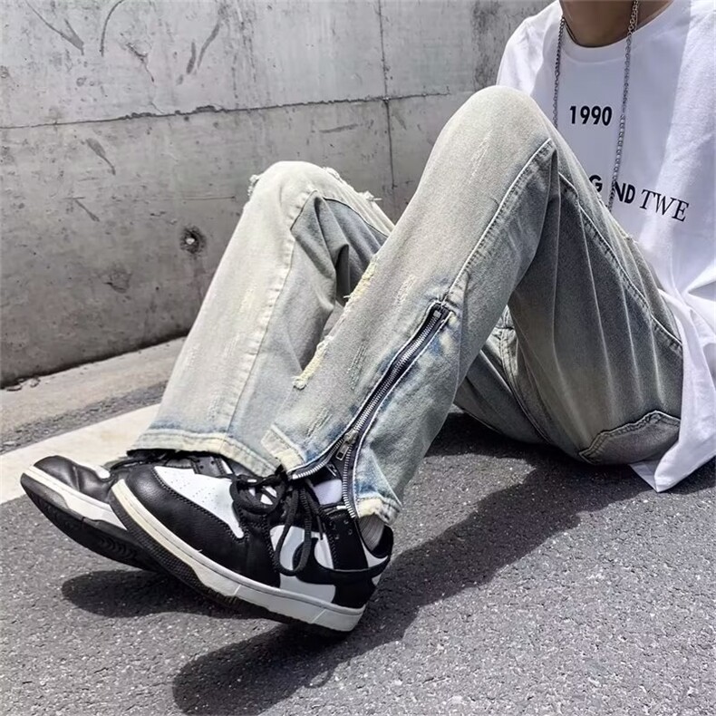 水洗男长裤简约潮宽松直筒拉链春季新款直脚牛仔裤潮流NK222P40,男装牛仔裤,星座410-2