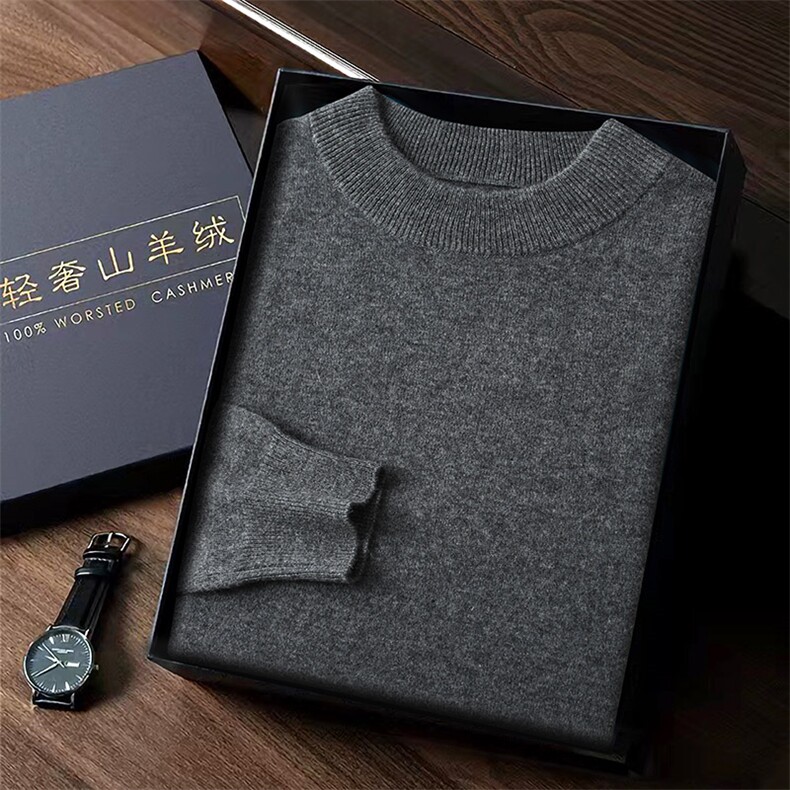 品质男羊绒套衫秋冬新款简约半高领保暖毛衣时尚百搭商务休闲上衣,男装羊毛衫,台绒羊绒