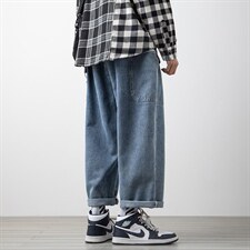 2023春新白墙木地板大码男贴布工装大口袋九分裤牛仔裤N8036-P55图片
