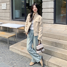 【新款数据好】复古麂皮绒卡其色外套088-7766P175K248，女装短外套，2C088