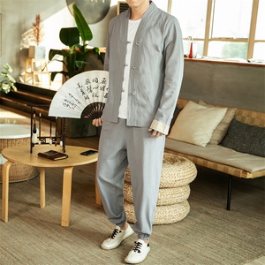风唐装盘扣夹克男中式居士服宽松大码汉服套装男装 A821-P110图片