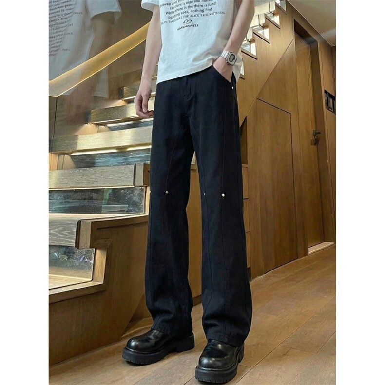美式微喇牛仔裤男款2026新款微喇修身显腿长高街潮流牛仔裤男生图片