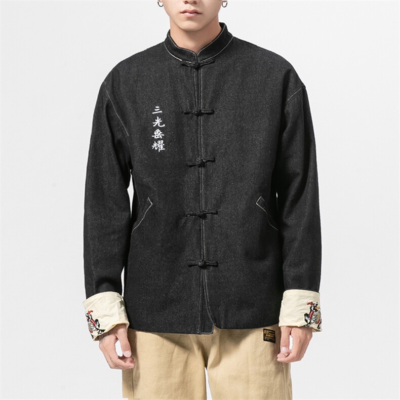 20秋冬 大码唐装风牛仔夹克盘扣麒麟刺绣外套汉服 JK17/P155图片