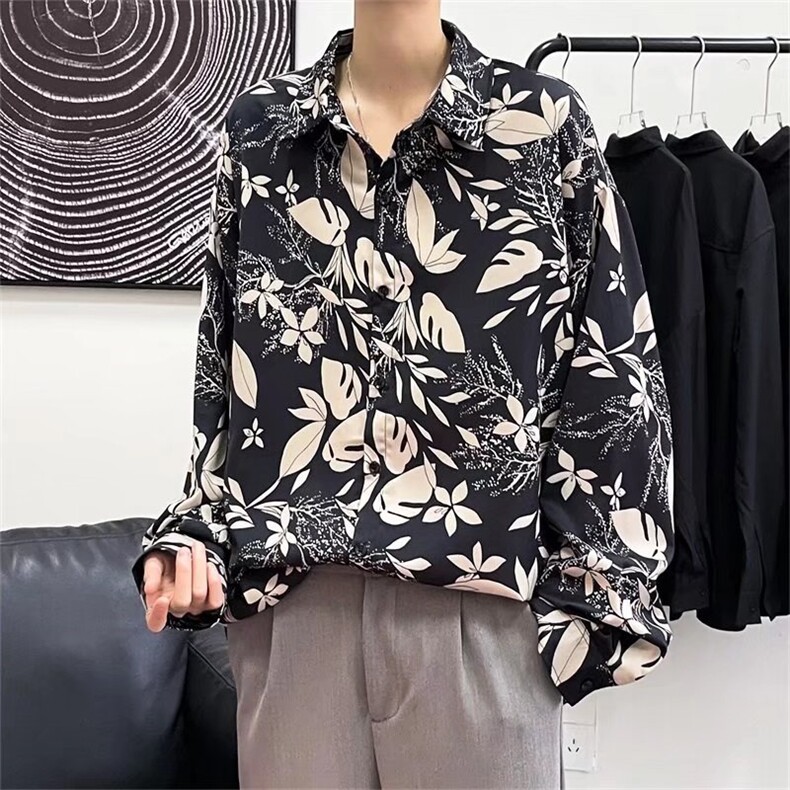 23港风秋季新款大码宽松时尚休闲花纹衬衫C166-P30,男装衬衫,星座1109-3
