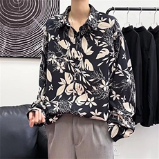 23港风秋季新款大码宽松时尚休闲花纹衬衫C166-P30，男装衬衫，星座1109-3
