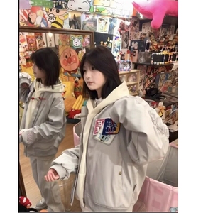 美式复古刺绣魔术贴外套趣味宽松飞行服男女情侣春秋夹克图片