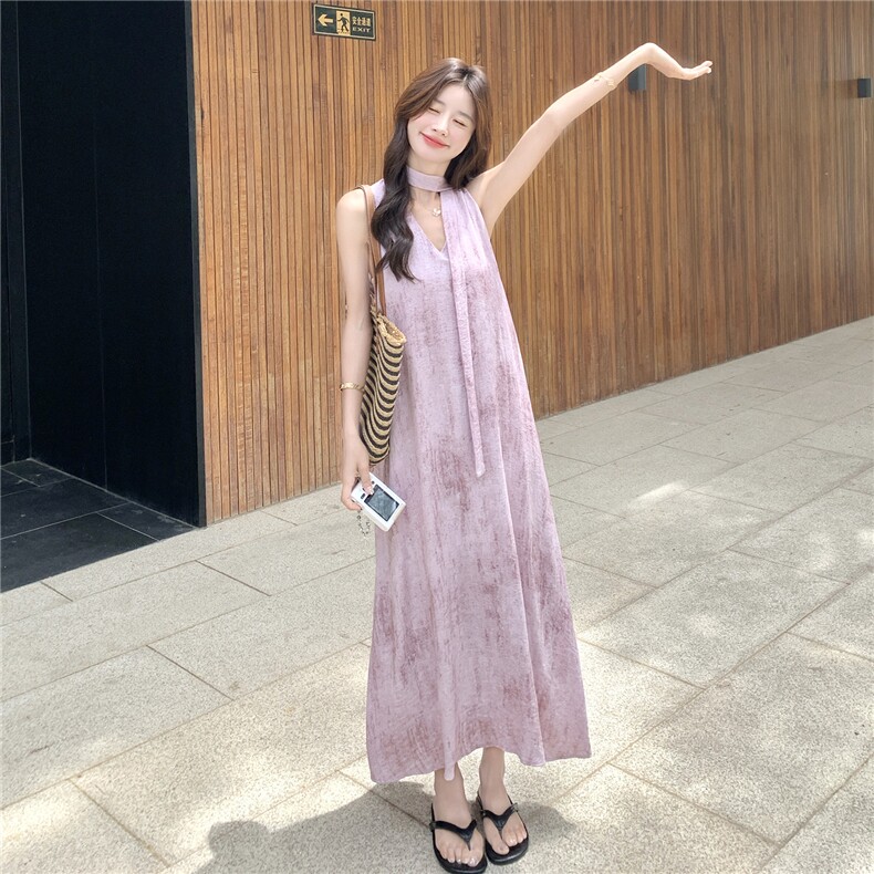 法式浪漫无袖碎花连衣裙女2025夏季新款氛围感度假风显瘦减龄长裙,女装连衣裙,琦鑫阁（原依鑫阁）