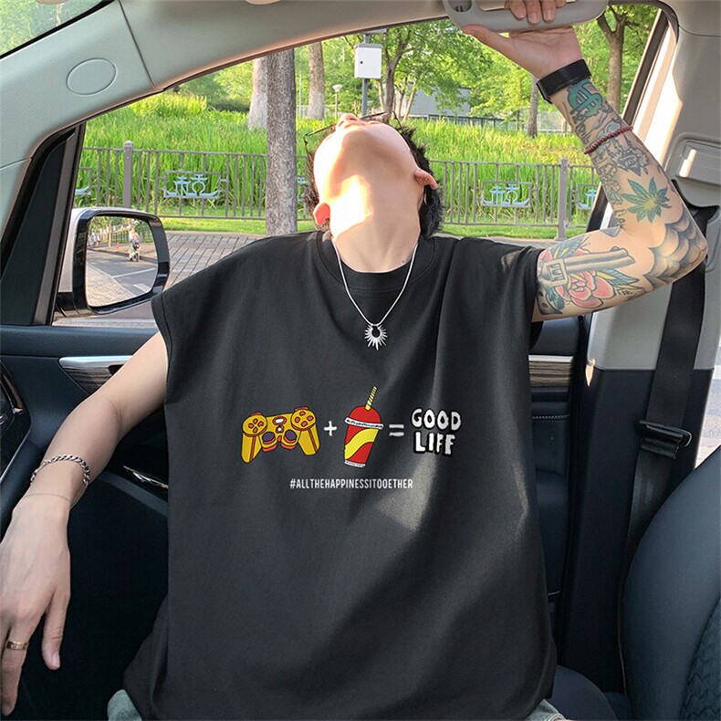 可48小时发货支持抖音得物来样二开240克重磅美式纯棉背心无袖t恤,男装T恤,电商A486-1