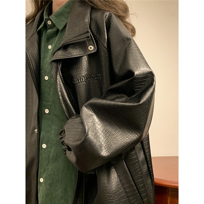 中性风黄底钢印夹克女大码夹克男情侣皮衣女外套JK8749P90控128，男装皮衣，星座227-7