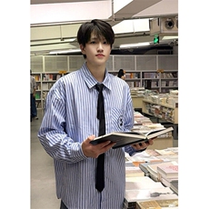 竖条纹领带印花衬衫潮流宽松学院风翻领长袖衬衣外套C2265，男装衬衫，星座1116A（原606A-3）