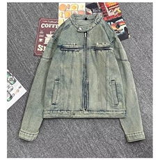 得物品质秋款男立领牛仔夹克金属十字架宽松休闲外套JK051P75，男装夹克，星座1013-1