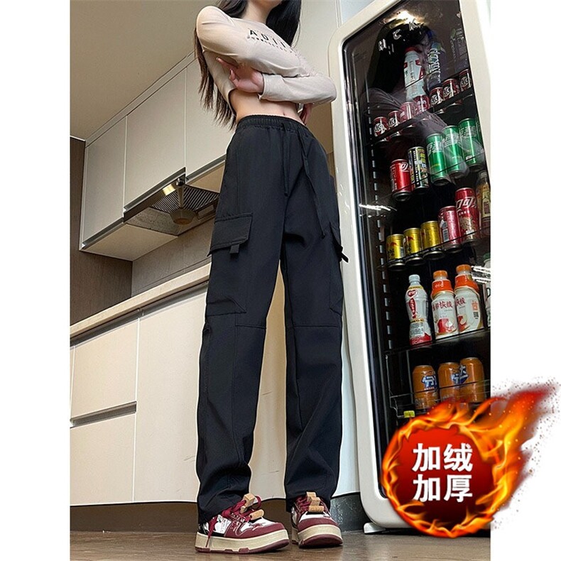 秋冬新款工装裤松紧美式休闲宽松阔腿裤直筒显瘦加绒裤子B84加绒,男装工装外套,星座310B-2