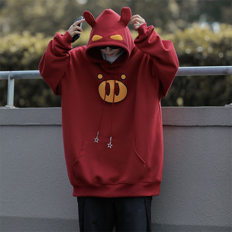 现货 春秋oversize设计感小众情侣装美式复古连帽卫衣 W7840-P52图片