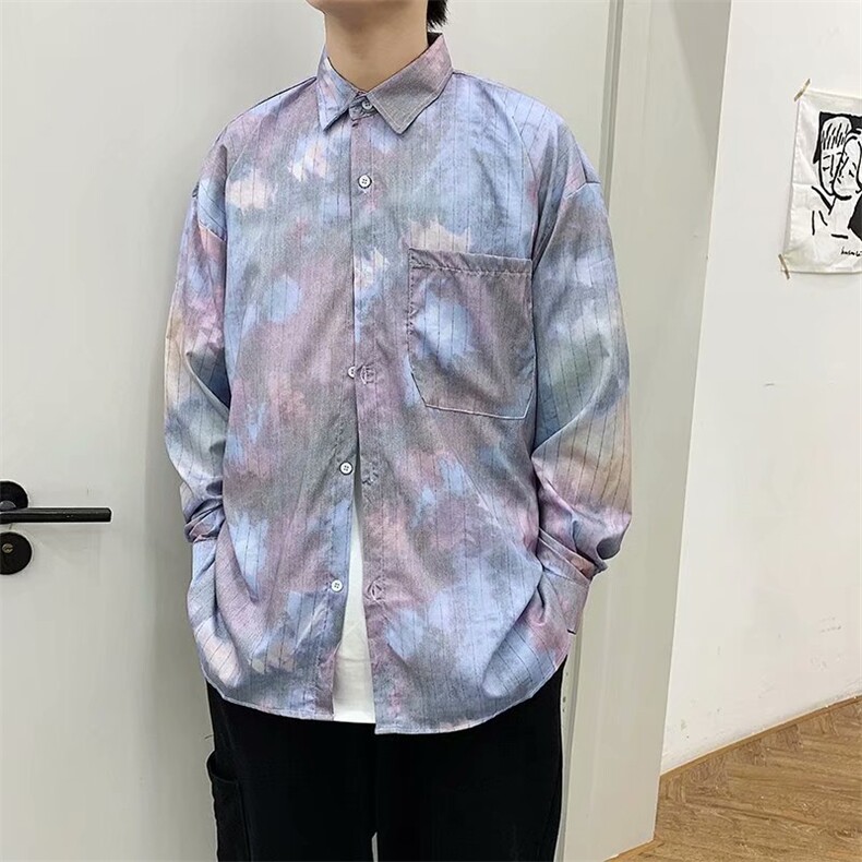 春秋衬衫男长袖扎染宽松衬衣韩版百搭设计休闲上衣W1119-P28,男装衬衫,星座512-4