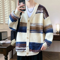 84861-特P65开衫毛衣男新款潮牌渐变条纹宽松情侣针织衫外套，男装针织衫/毛衣，电商D310B