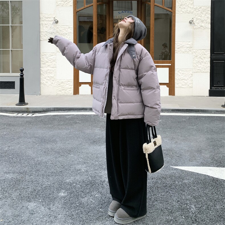 云朵泡芙羽绒服女2025冬季新款设计感短款立领加厚宽松面包服外套,女装短外套,2C168