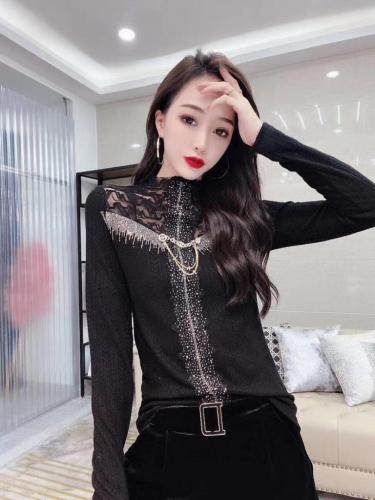 5060#新西兰羊绒针织面料拼蕾丝，性感小女人味百搭打底,女装,红妞(1F)
