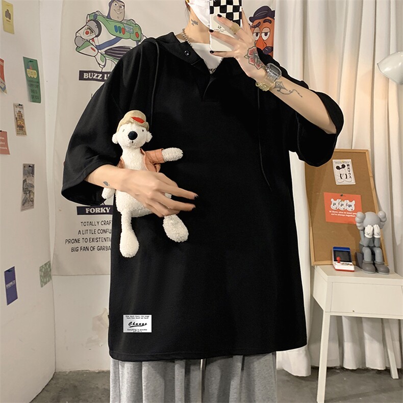 LD54062-P45NASA连帽短袖t恤男大码胖子带帽五分袖中袖,男装T恤,电商A040