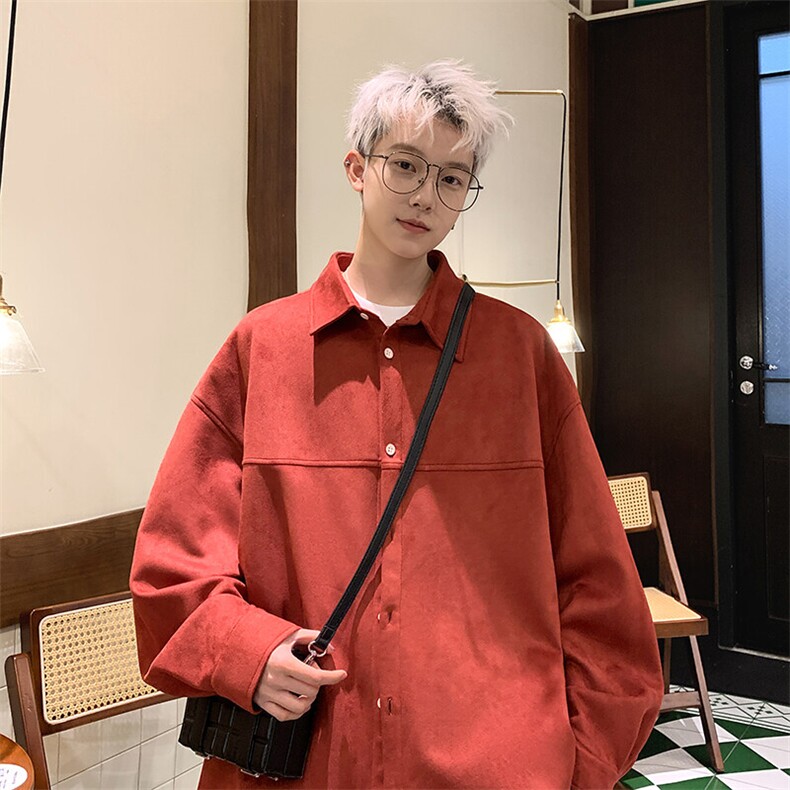 2025港风麂皮绒宽松时尚长袖衬衫S70P48控68,男装衬衫,电商A247