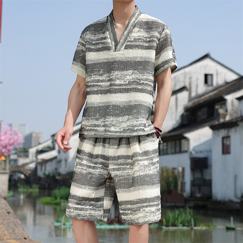 2025夏季新款风男装新中式盘扣休闲套装短袖+短裤A96-P105,男装休闲套装,电商B277(原6028)