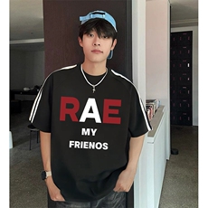 抖音得物高品质二开240克宽松纯棉美式潮牌三条杠织带短袖T恤，男装T恤，电商A486