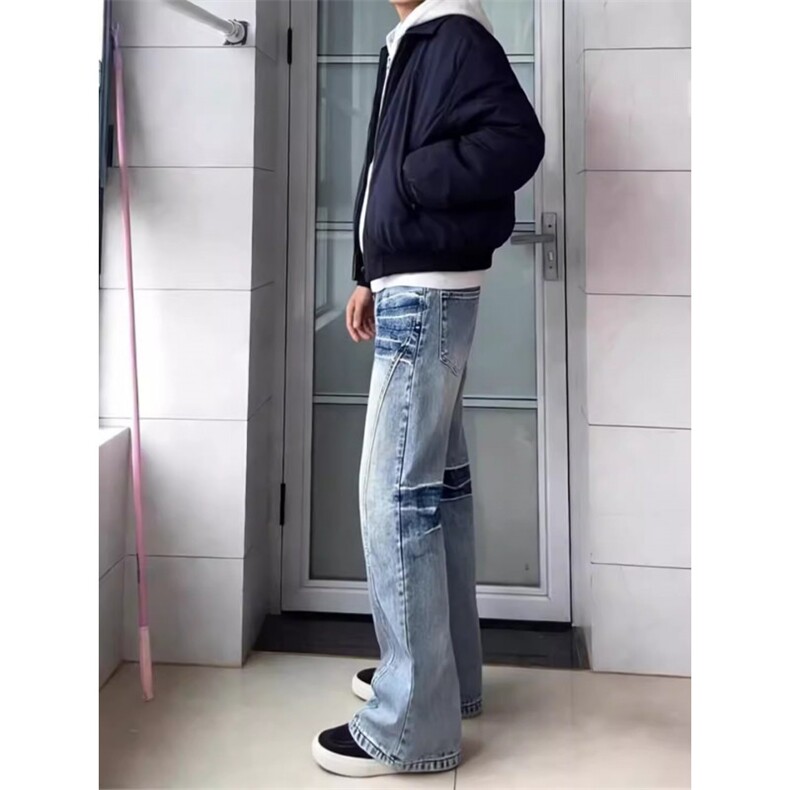 美式复古裂纹做旧cleanfit水洗街头牛仔裤潮牌高街设计感休闲长裤,男装牛仔裤,四季星座505