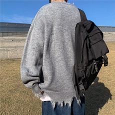 美式vibe字母破坏毛边针织衫男秋冬季高街潮牌设计感毛衣9124-p43，男装针织衫/毛衣，星座1008
