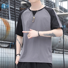 2023青少年夏季冰丝速干拼色圆领短袖百搭休闲T恤T8377P25，男装T恤，星座914