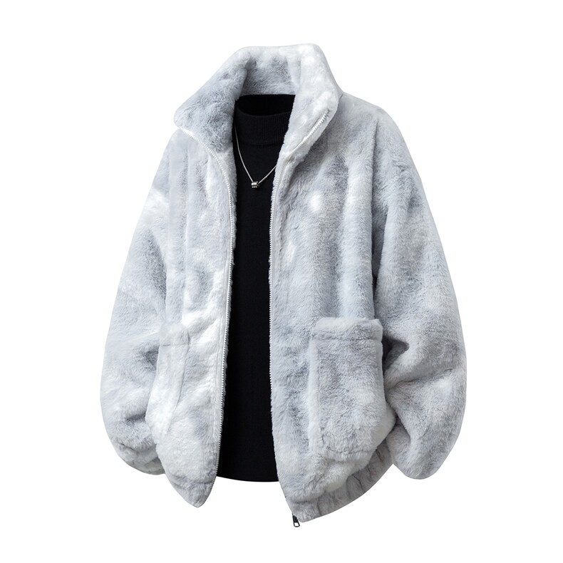 白底羊羔毛棉衣潮扎染情侣大码M-5XL毛绒外套男YG7503P128控168，男装棉衣，星座227-7