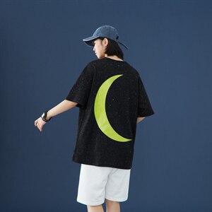 短袖男夏宽松亮片T恤男百搭港风韩版情侣中性日系潮DT2005P30,夏天半身裙搭配什么衣服图片