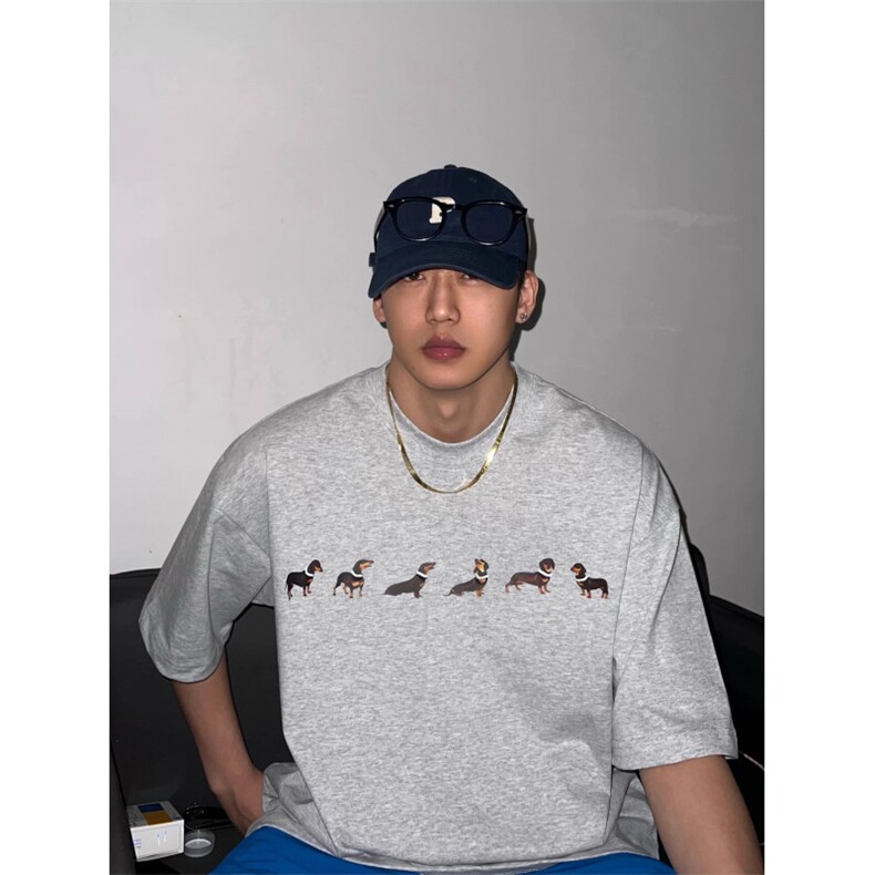 网图潮腊肠狗印花圆领纯棉短袖t恤2884-p29,男装T恤,电商C310