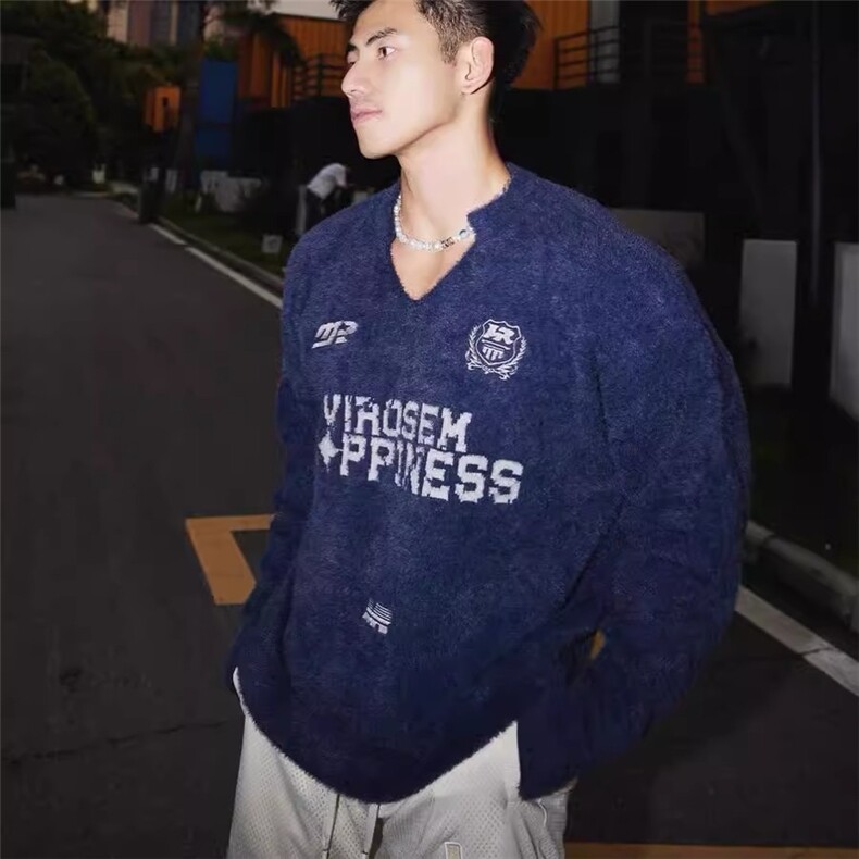 网图现货V领仿貂毛软糯毛衣男女学院风秋冬针织衫外套男B40-P50,男装针织衫/毛衣,星座910-1