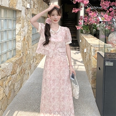 小香风时尚套装女夏2025新款流行洋气蕾丝韩系夏日绝美穿搭两件套，女装套装/套裙，2C301