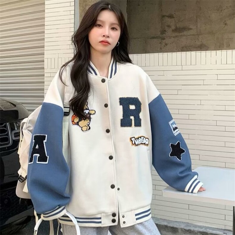 美式棒球服外套女2026秋冬新款初中高中学生潮夹克上衣服图片