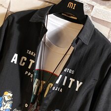 2021春秋季新款日系白墙男印花休闲宽松大码衬衫C551-P45，男装衬衫，电商A001