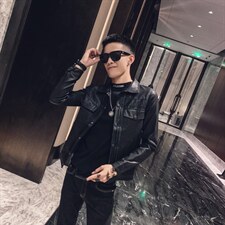 社会风纯色按扣刺绣修身PU皮衣夹克外套B297-M03-P120控158，男装夹克，电商B297