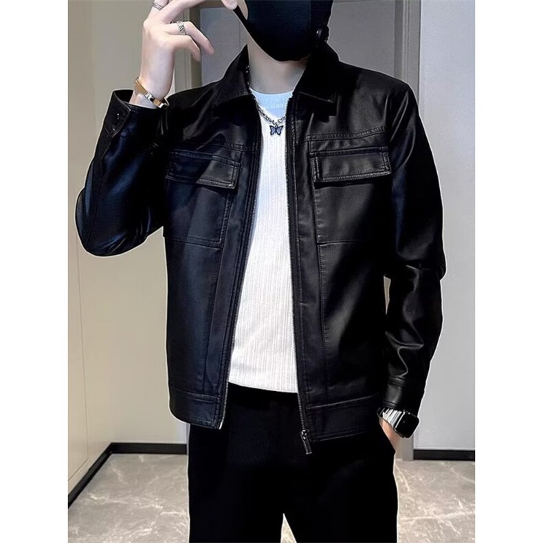 网络图秋季新款皮衣男时尚百搭PU皮夹克男机车外套,男装皮衣,星座410-7