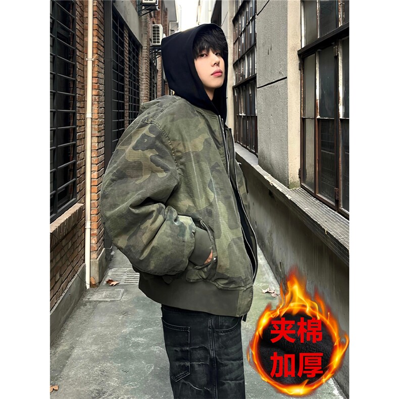 美式迷彩棉服男款冬飞行员夹克棒球服外套YM01常规P98夹棉P108,男装夹克,四季星座505