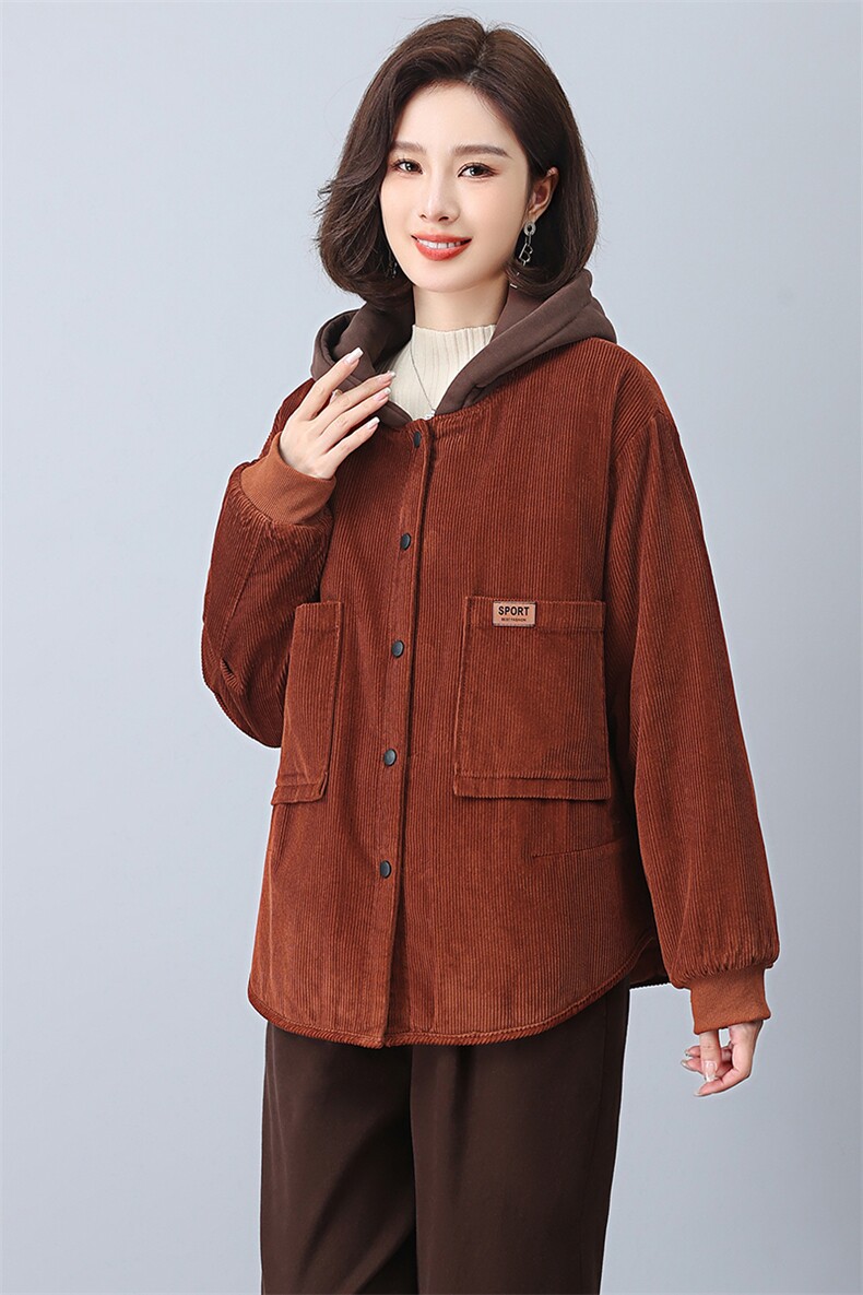 时尚保暖灯芯绒棉服女冬季新款宽松显瘦加厚外套,女装棉衣/棉服,悦见她