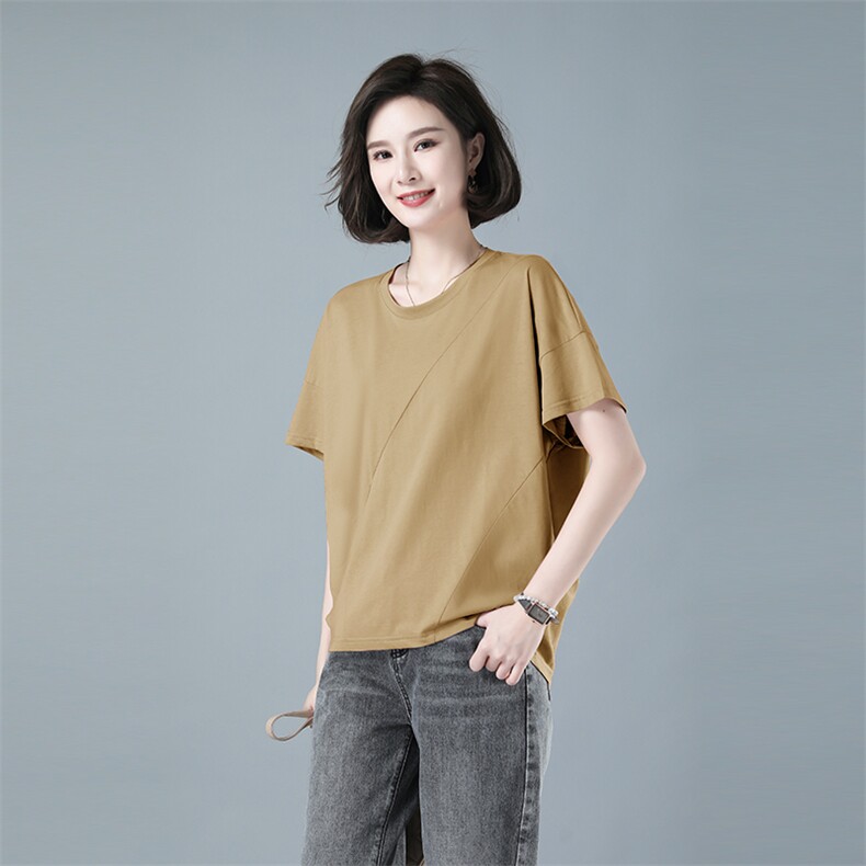 2022夏季新款时尚宽松显瘦纯色短袖T恤女,女装T恤,秋牧寒烟