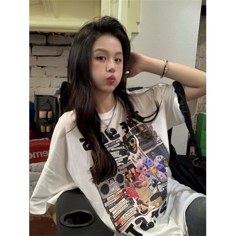T0757-P25潮牌情侣T美式复古人像印花纯棉短袖男女款上衣,男装T恤,星座617A-2