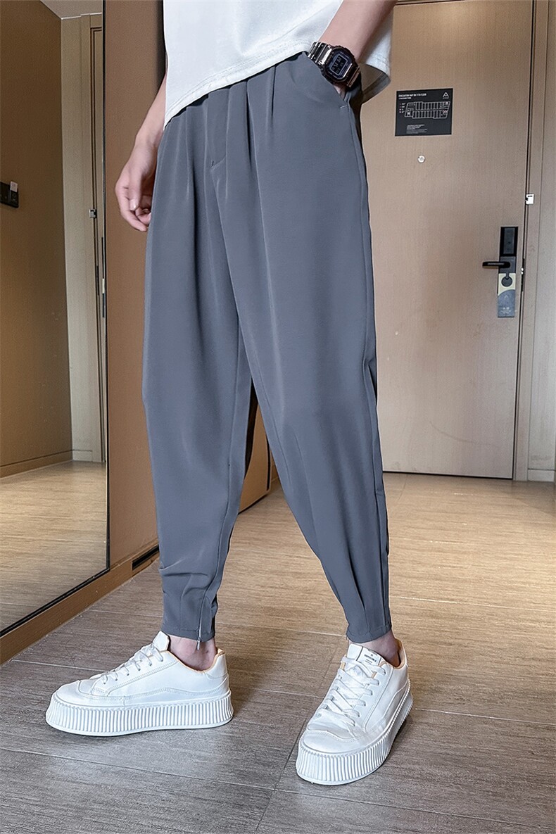春夏季休闲裤小脚滑爽冰丝裤抖音拉链小西裤A210-K2195-P50,男装西裤,星座210-3