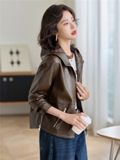 高级感连帽短款皮衣外套女2025秋季小个子显瘦百搭超好看夹克上衣，女装皮衣，简古