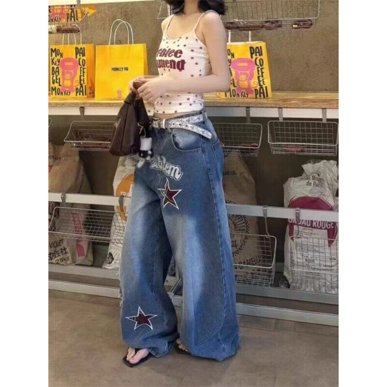 网图现货牛仔裤女男夏季美式高街水洗直筒阔腿长裤RN6079-P65,男装牛仔裤,星座1005-4