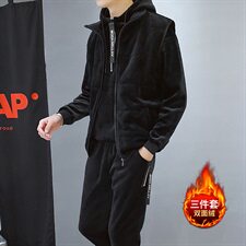 冬季金丝绒卫衣套装男加绒三件套潮流休闲运动外套DS304T，男装卫衣，电商A102
